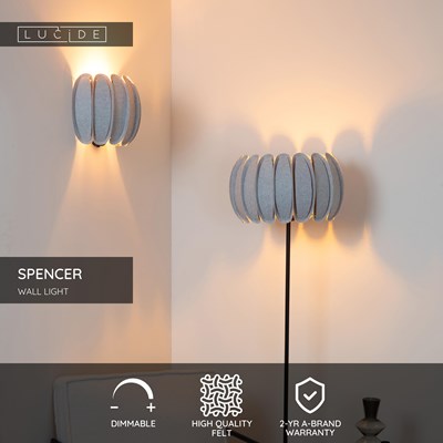 Lucide SPENCER - Wall light - 1xE27 - Grey